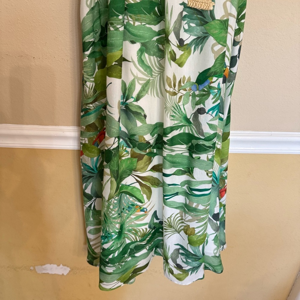 Antonio Melani LINEN Blend Selene Tropical Print One Shoulder Belted Dress Sz 12 - Picture 13 of 16